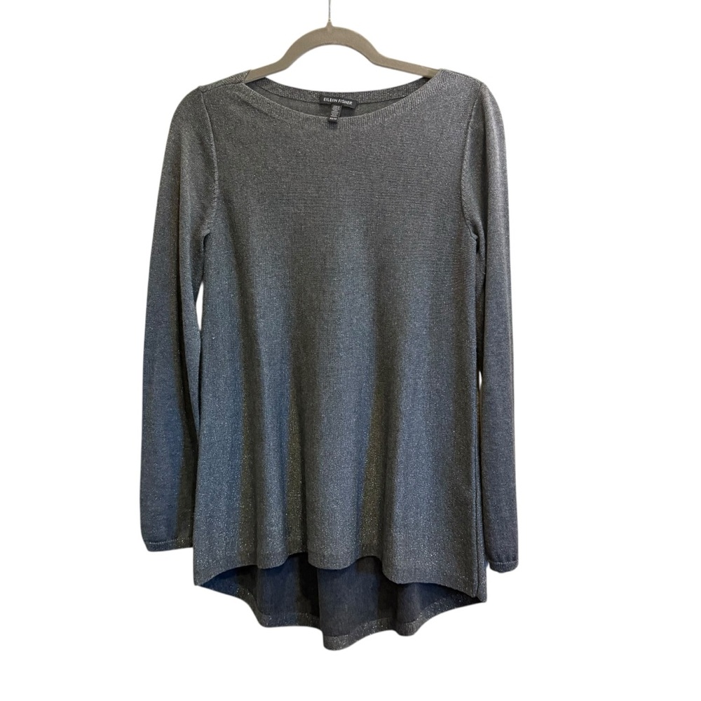 Eileen Fisher Women’s Classic Silver Metallic Long Sleeve Knit Tunic sz XS